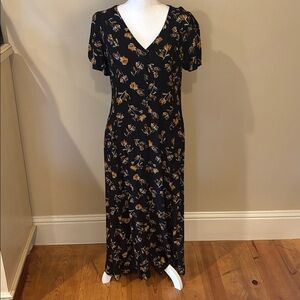 J. Jill Black Midi Dress with Floral Design